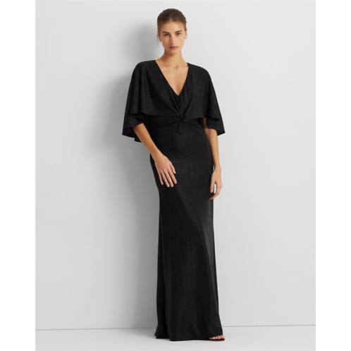 Polo Ralph Lauren Metallic Knit Twist-Front Cape Gown