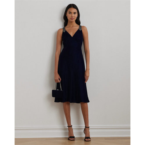 Polo Ralph Lauren Beaded Velvet Sleeveless Cocktail Dress