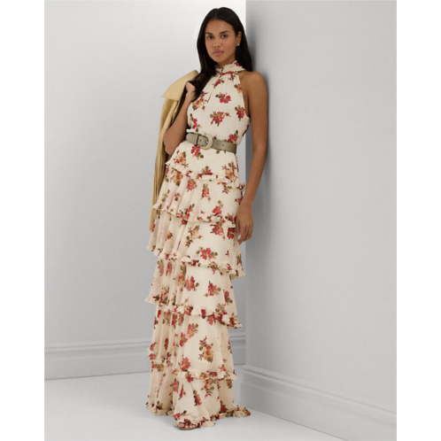 Polo Ralph Lauren Floral Crinkle Georgette Tiered Gown