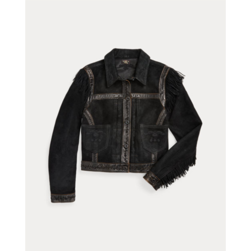 RRL Fringe-Trim Embroidered Suede Jacket