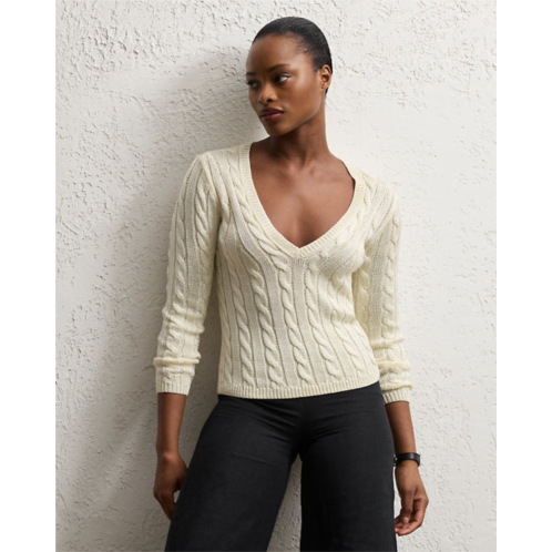 Polo Ralph Lauren Cable-Knit Silk V-Neck Sweater