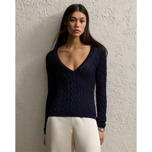 Polo Ralph Lauren Cable-Knit Silk V-Neck Sweater