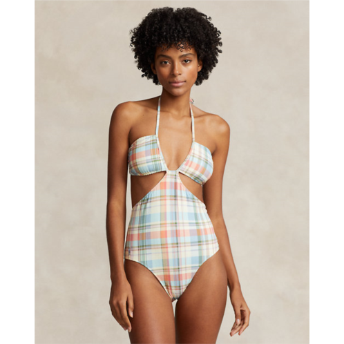 Polo Ralph Lauren Plaid One-Piece Halter Swimsuit