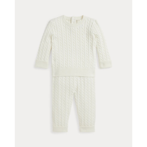 Polo Ralph Lauren Mini-Cable Cotton Sweater & Pant Set