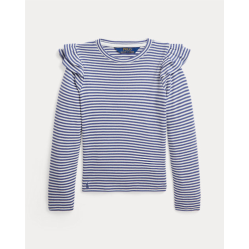 Polo Ralph Lauren Striped Ruffled Cotton-Modal Top