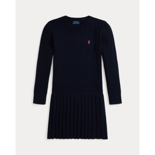 Girls 7-16 Mini-Cable Pleated Cotton Sweater Dress