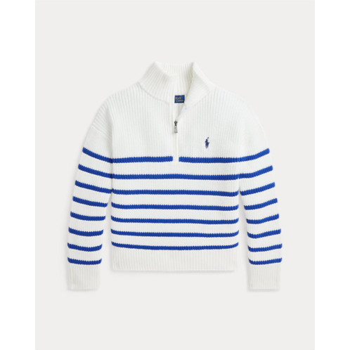 Girls 7-16 Striped Cotton Quarter-Zip Sweater