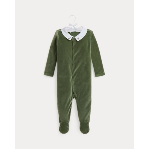 Polo Ralph Lauren Embroidered Velour Footed Coverall