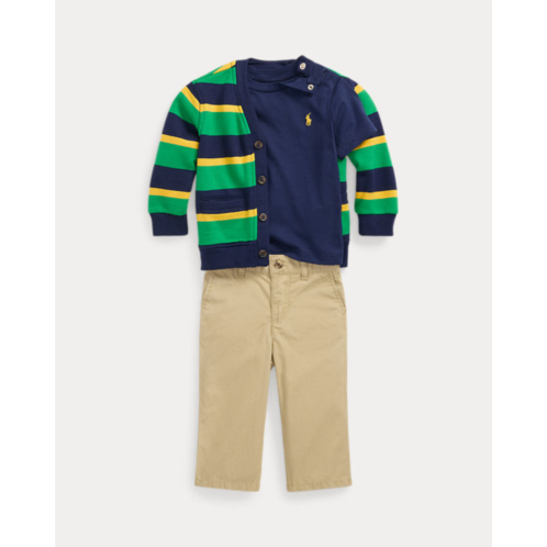 Polo Ralph Lauren Jersey Tee, Fleece Cardigan & Pant Set