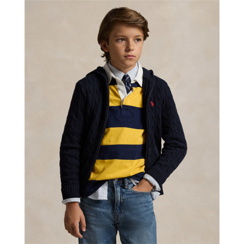 Boys 8-20 Cable Cotton Hooded Full-Zip Sweater