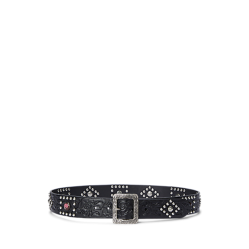 Polo Ralph Lauren Embellished Tooled Leather Wide Belt