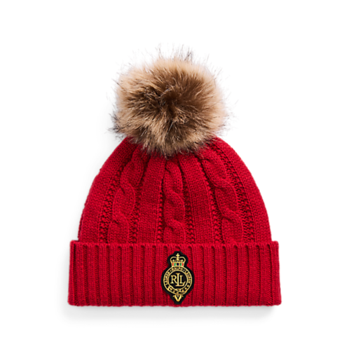 Polo Ralph Lauren Crest-Patch Pom-Pom Cable-Knit Beanie