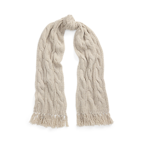 Polo Ralph Lauren Cable-Knit Wool-Cashmere Fringe Scarf