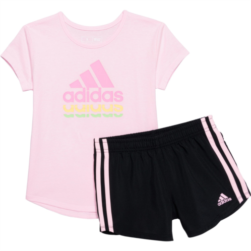 Adidas Little Girls C T-Shirt and 3-Stripe Woven Shorts Set - Short Sleeve