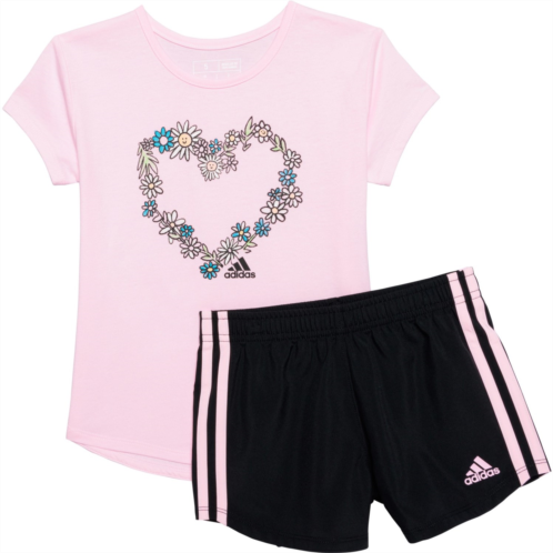 Adidas Little Girls C T-Shirt and 3-Stripe Woven Shorts Set - Short Sleeve