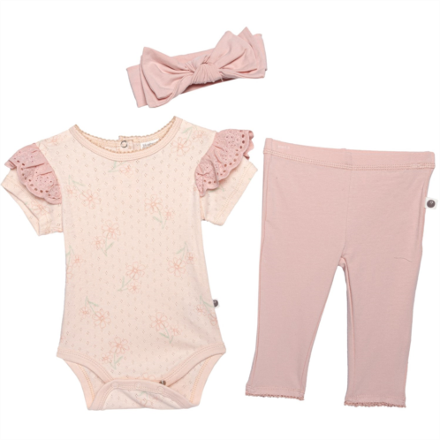 BLUEBERRY ORGANICS Infant Girls Printed Baby Bodysuit, Pants and Headband Set - 3-Piece, Short Sleeve