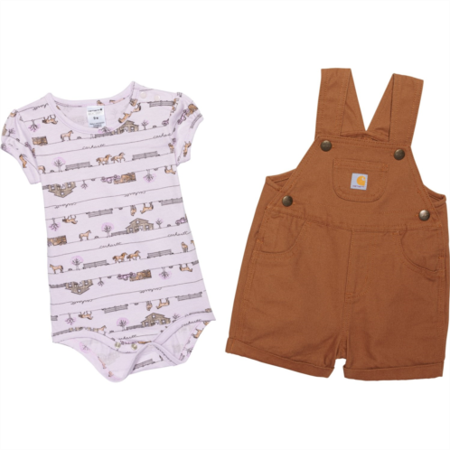 Carhartt Infant Girls CG9828 Printed Baby Bodysuit and Shortalls Set - Short Sleeve
