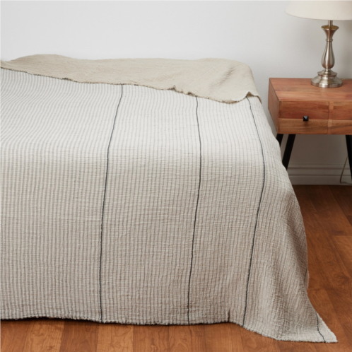 Coyuchi Full-Queen Organic Cotton Topanga Matelasse Blanket - Neutral Stripe