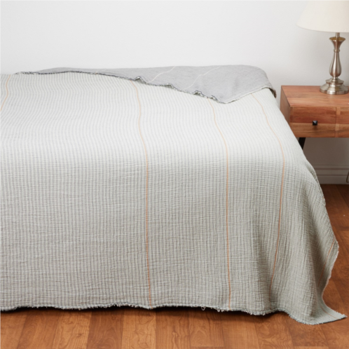 Coyuchi Full-Queen Topanga Organic Cotton Matelasse Blanket - Cool Stripe