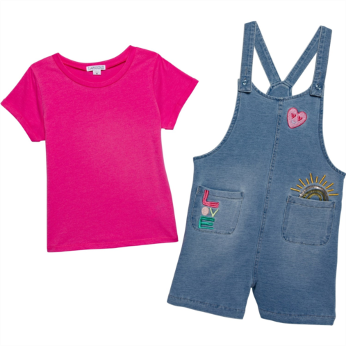 Flapdoodles Little Girls Shirt and Knit Denim Shortall Set - Short Sleeve
