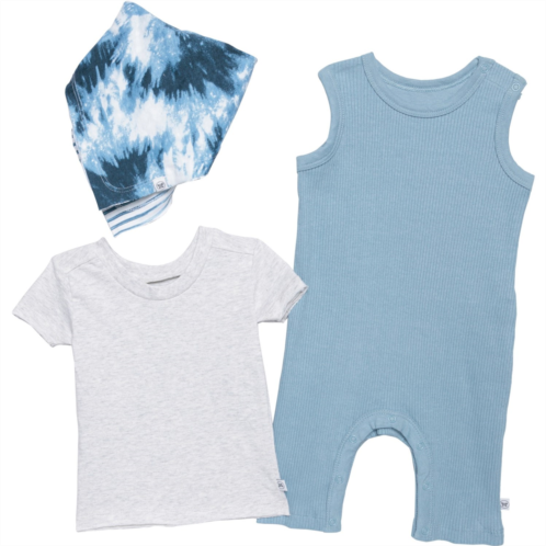 HONEST BABY CLOTHING Infant Boys T-Shirt, Rib-Knit Romper and Reversible Bib 3-Piece Set - Organic Cotton, Short Sleeve