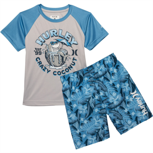 Hurley Little Boys Rash Guard and Swim Trunks Set - UPF 50+, Short Sleeve