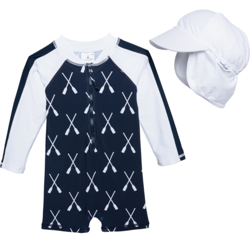Snapper Rock Infant Boys Riviera Rowers Sun Suit and Flat Hat Set - UPF 50+, Long Sleeve