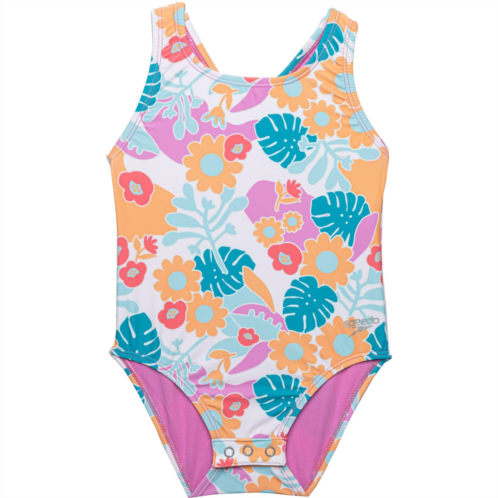 Speedo Infant and Toddler Girls Printed One-Piece Snapsuit Swimsuit - UPF 50+