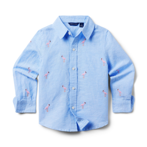 Janie and Jack Embroidered Linen-Cotton Shirt