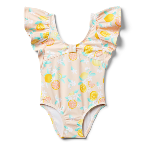 Janie and Jack Recycled Citrus Floral Ruffle Sleeve Swimsuit