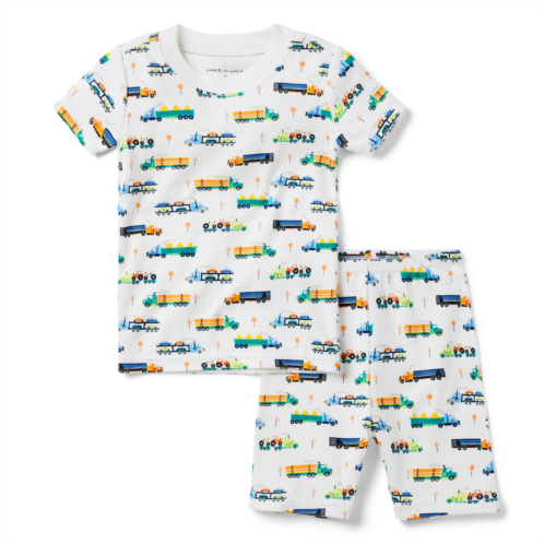 Janie and Jack Good Night Short Pajama in Dream Trucks