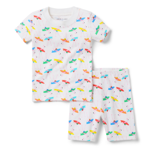 Janie and Jack Good Night Short Pajama in Flamingo Surf