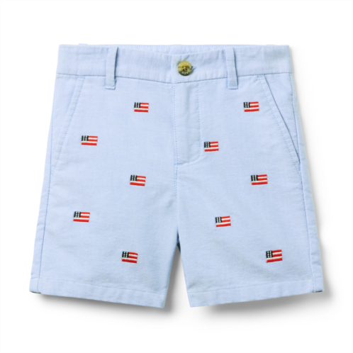 Janie and Jack Embroidered Flag Oxford Short