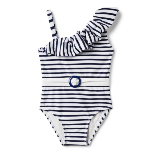 Janie and Jack Recycled Striped Ruffle Shoulder Swimsuit