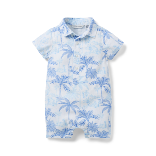Janie and Jack Baby Palm Toile Linen-Cotton Romper