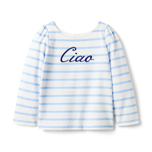 Janie and Jack Striped Embroidered Ciao Tee