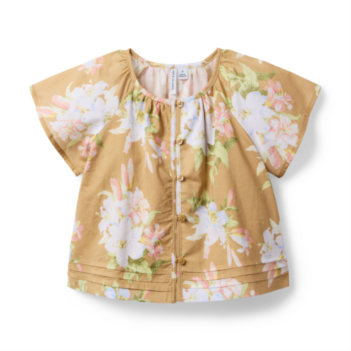 Janie and Jack Floral Pintuck Button Top