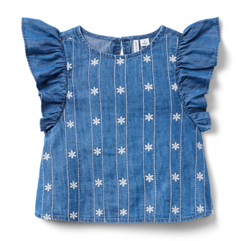 Janie and Jack Chambray Embroidered Floral Top