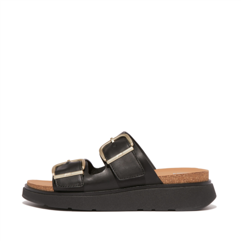 Fitflop Buckle Two-Bar Leather Slides
