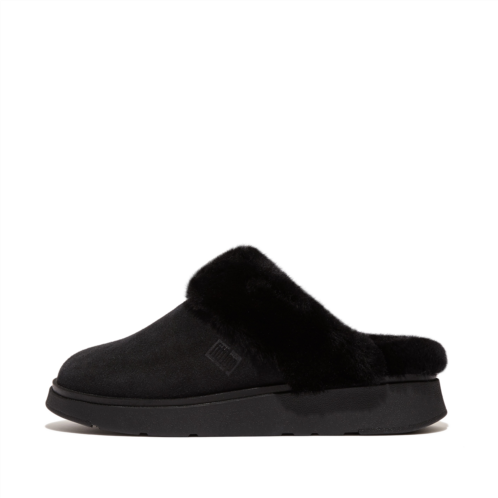 Fitflop Shearling-Collar Suede Slippers