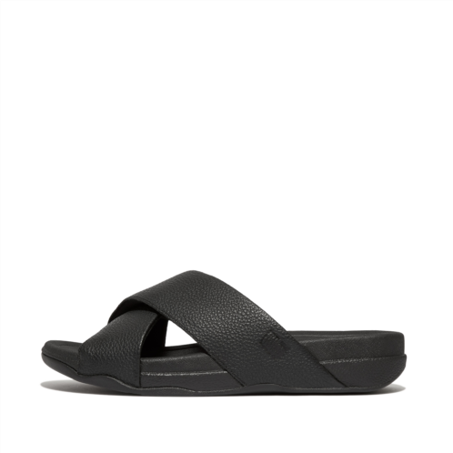 Fitflop Mens Tumbled-Leather Cross Slides