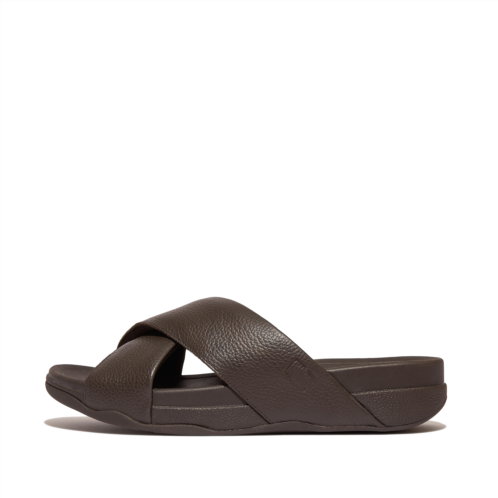 Fitflop Mens Tumbled-Leather Cross Slides