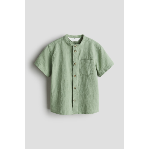 H&M Linen-blend Band Collar Shirt