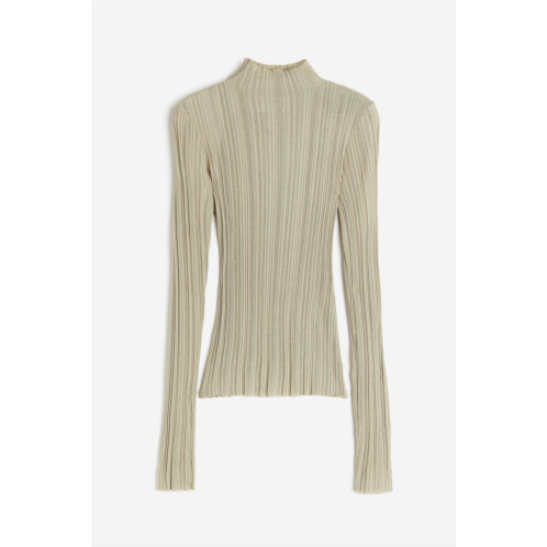 H&M Sheer Rib-knit Mock Turtleneck Top