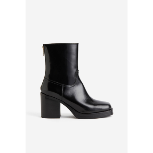 H&M Block-heeled Leather Boots