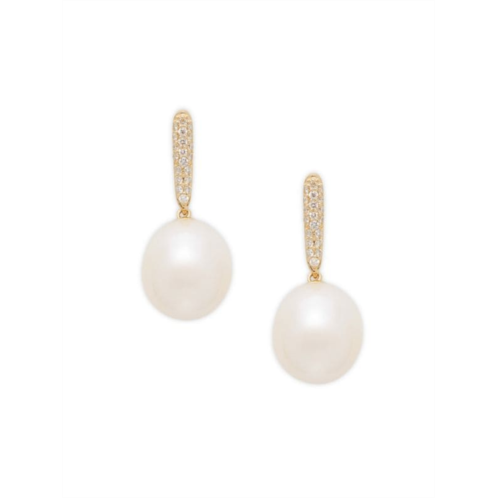 Effy 14K Yellow Gold, 10MM Freshwater Pearl & Diamond Drop Earrings