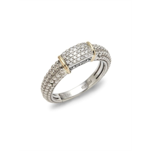 Effy Two Tone 18K Gold, Sterling Silver & Diamond Band Ring