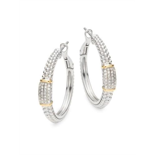 Effy Sterling Silver, 18K Yellow Gold & Diamond Hoop Earrings