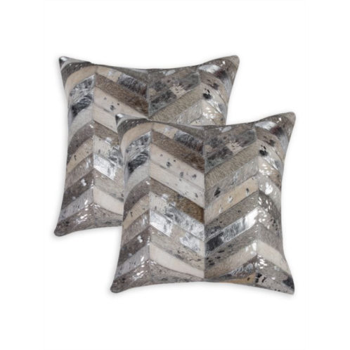 Natural 2-Pack Square Chevron Cowhide Pillow Set