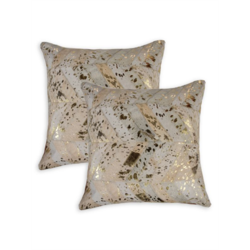 Natural 2-Pack Square Chevron Cowhide Pillow